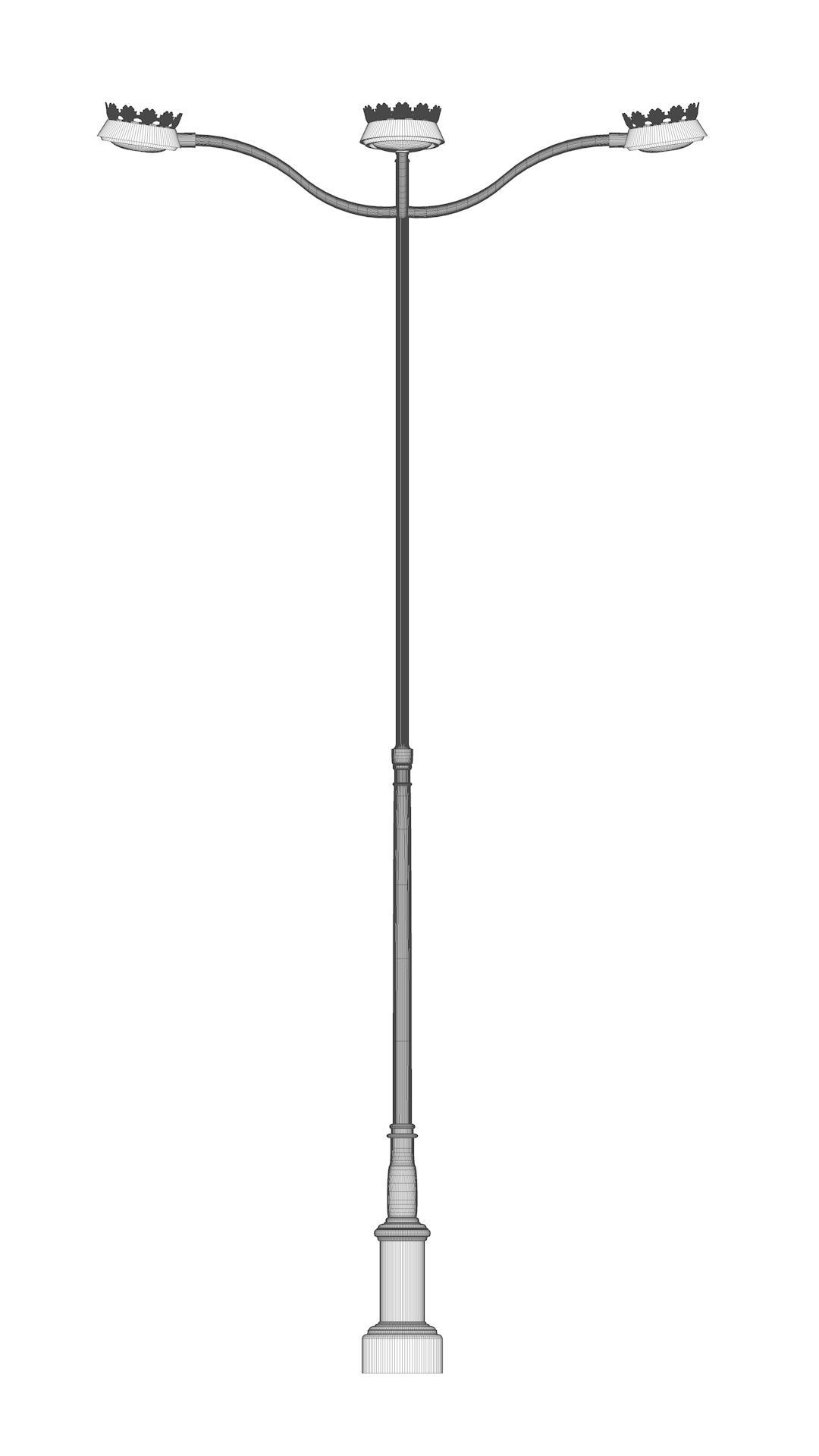 Cast iron street light lamp with 4 luminaries  3D model_10