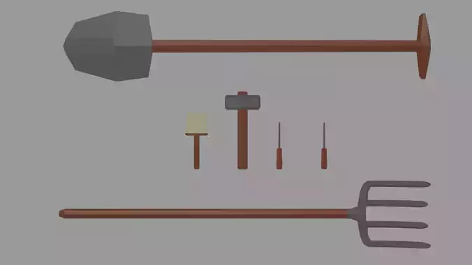 game-ready Low Poly Tools garden tool set Free low-poly 3D model