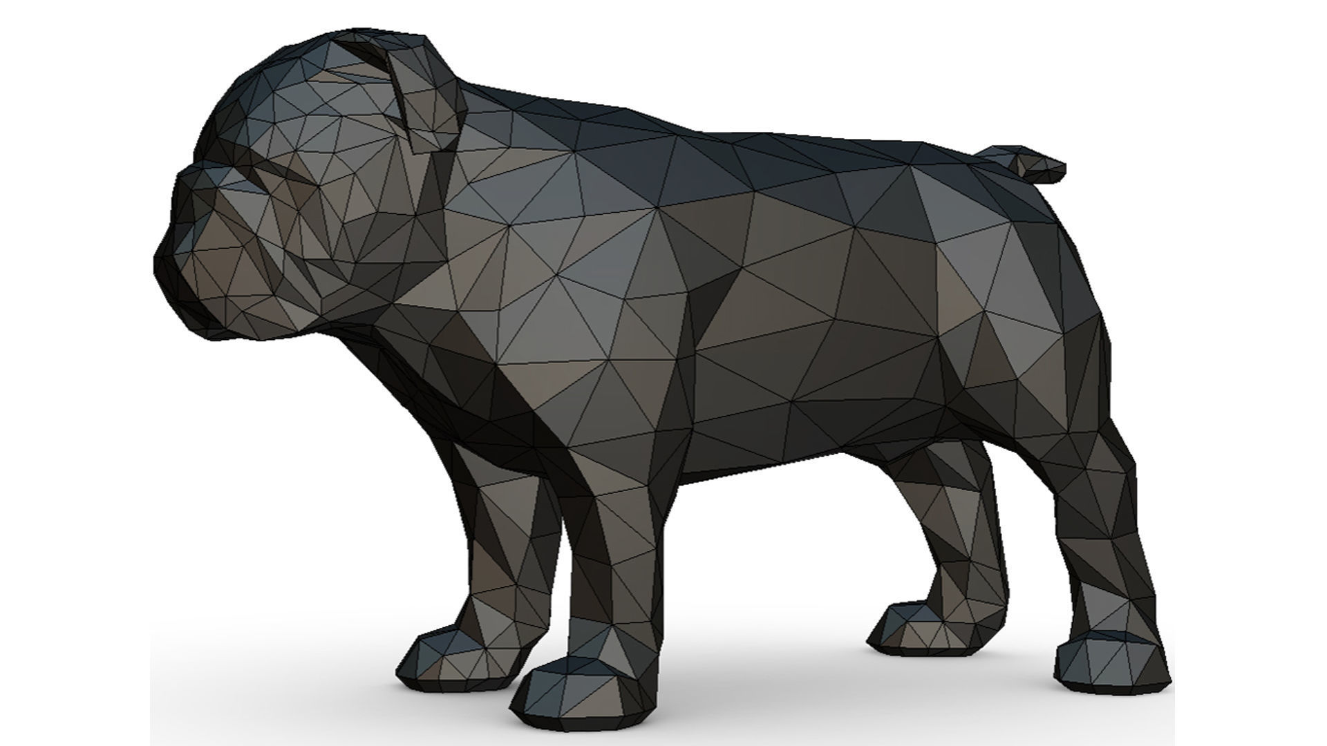 English bulldog low poly 3D print model_8