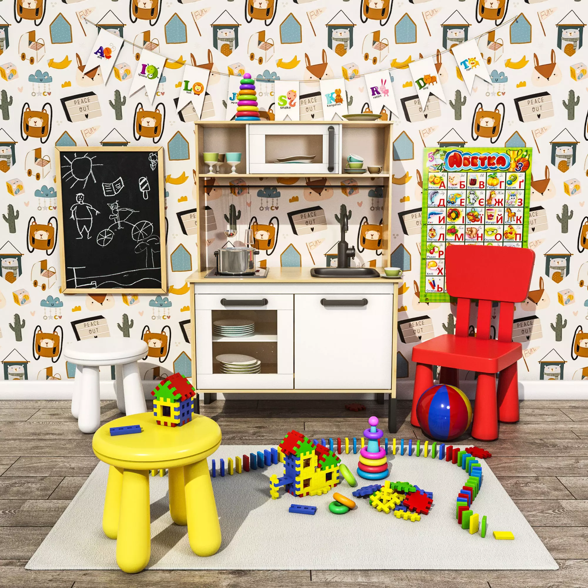 IKEA Children kitchen DUKTIG and Toys Set 3D model_0