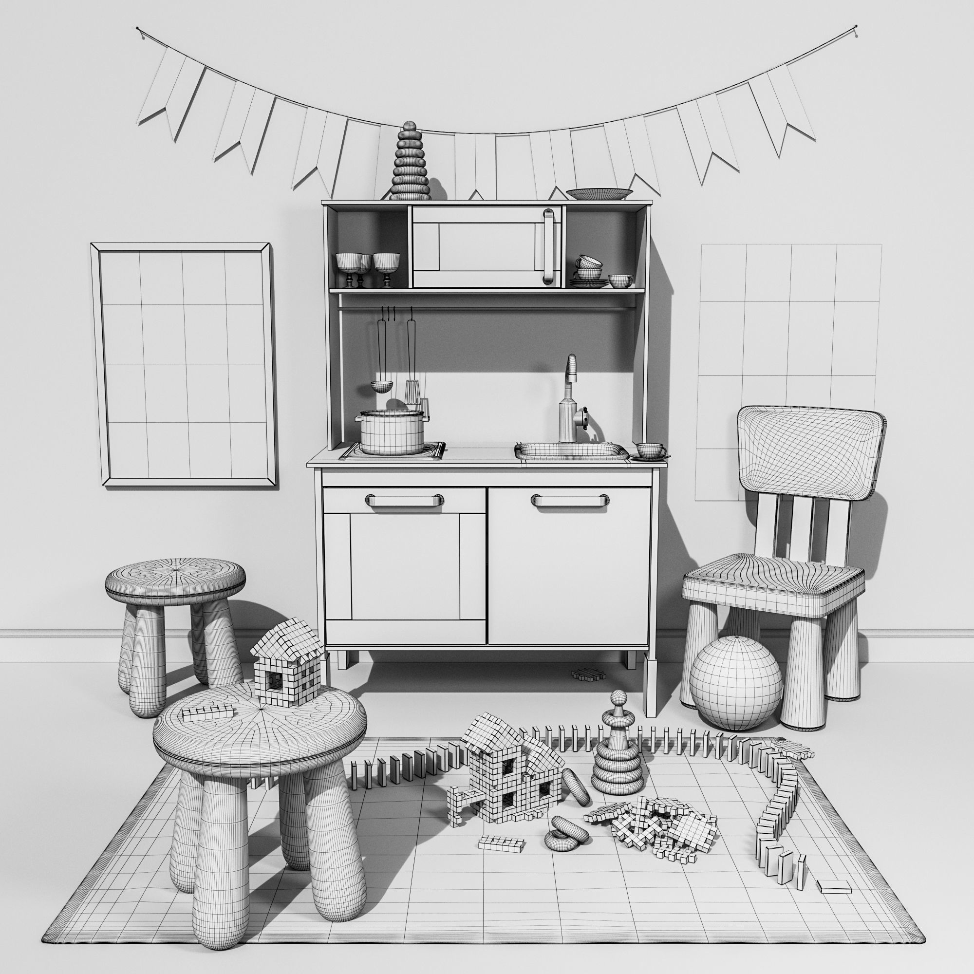 IKEA Children kitchen DUKTIG and Toys Set 3D model_3