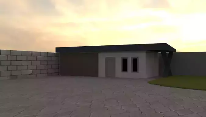 Garage house with at sunset
