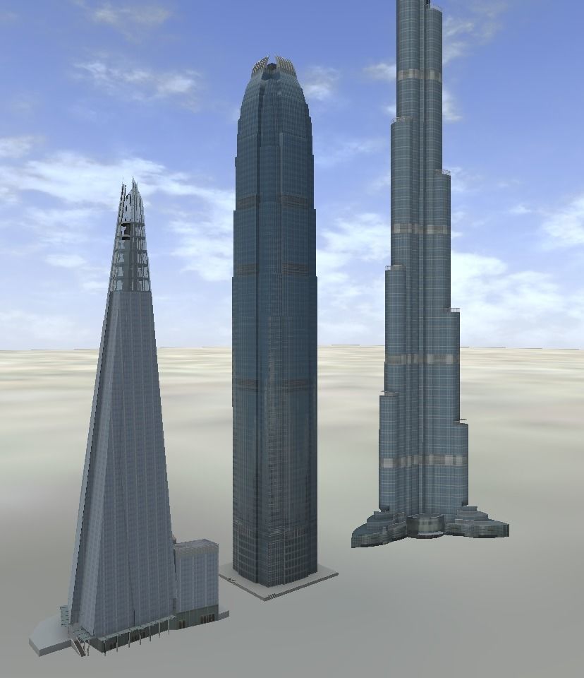 The Shard Burj Khalifa and Hongkong IFC lowpoly 3d model Low-poly 3D model_4