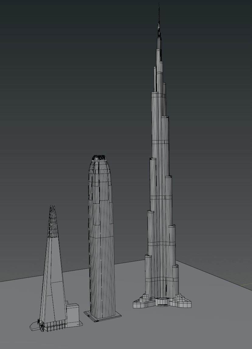 The Shard Burj Khalifa and Hongkong IFC lowpoly 3d model Low-poly 3D model_7
