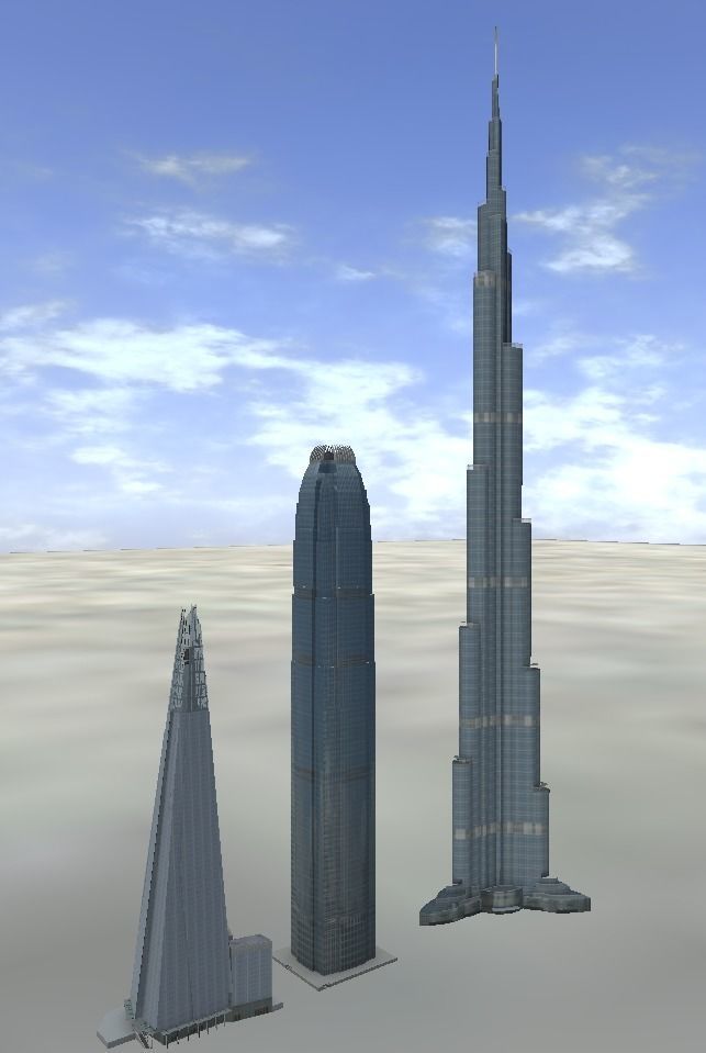 The Shard Burj Khalifa and Hongkong IFC lowpoly 3d model Low-poly 3D model_3