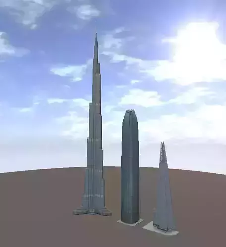 The Shard Burj Khalifa and Hongkong IFC lowpoly 3d model Low-poly 3D model
