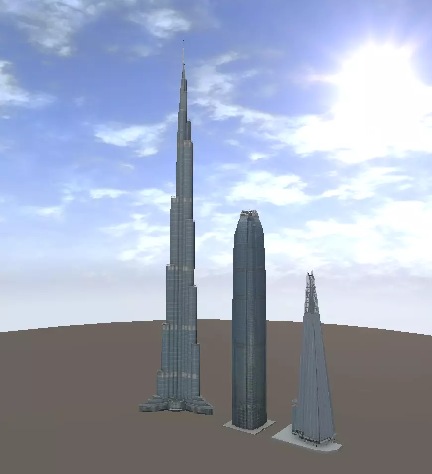 The Shard Burj Khalifa and Hongkong IFC lowpoly 3d model Low-poly 3D model_0