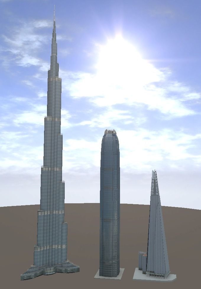 The Shard Burj Khalifa and Hongkong IFC lowpoly 3d model Low-poly 3D model_1