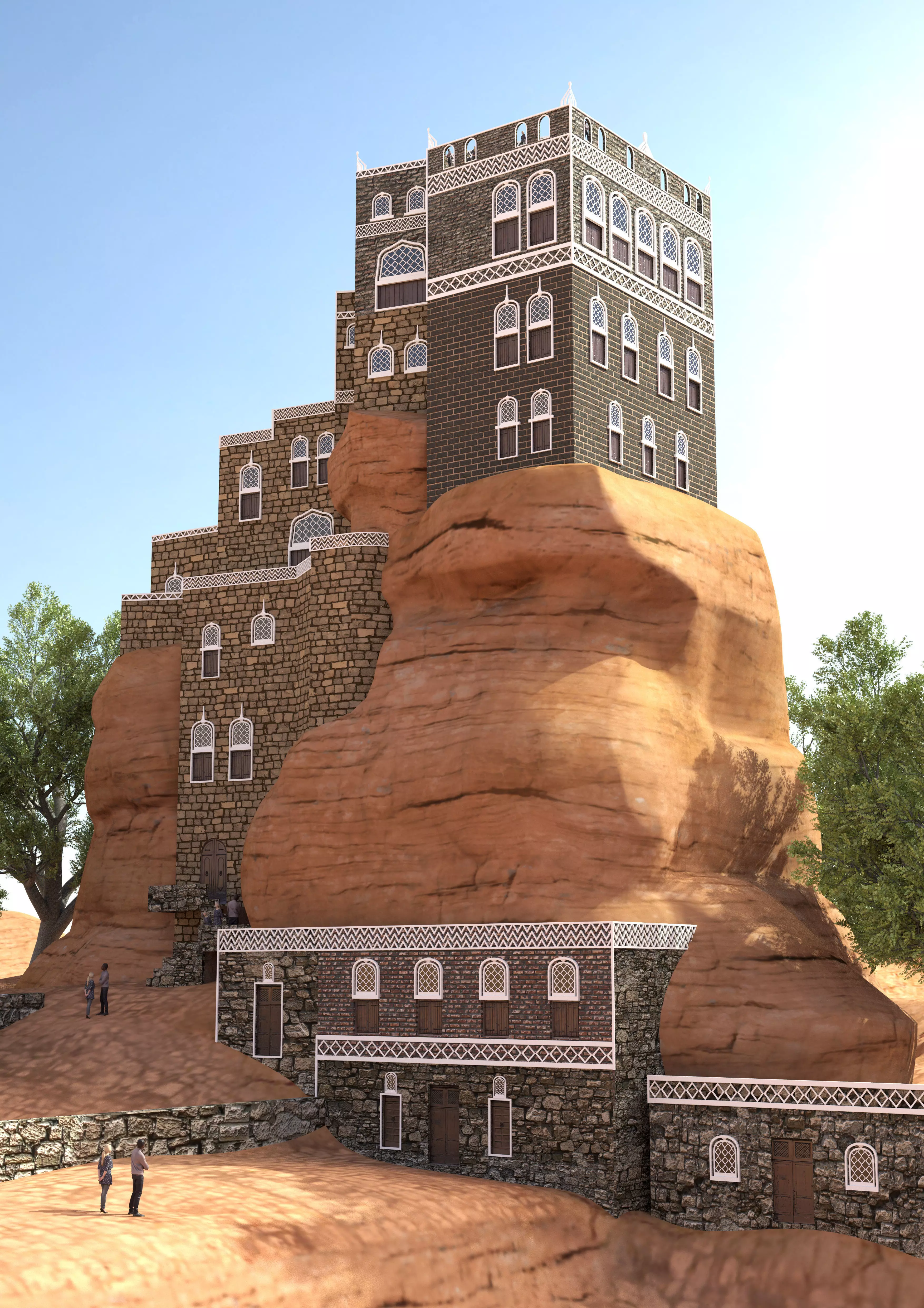 Dar al Hajar Yamens Stone House or Rock Palace Low-poly 3D model