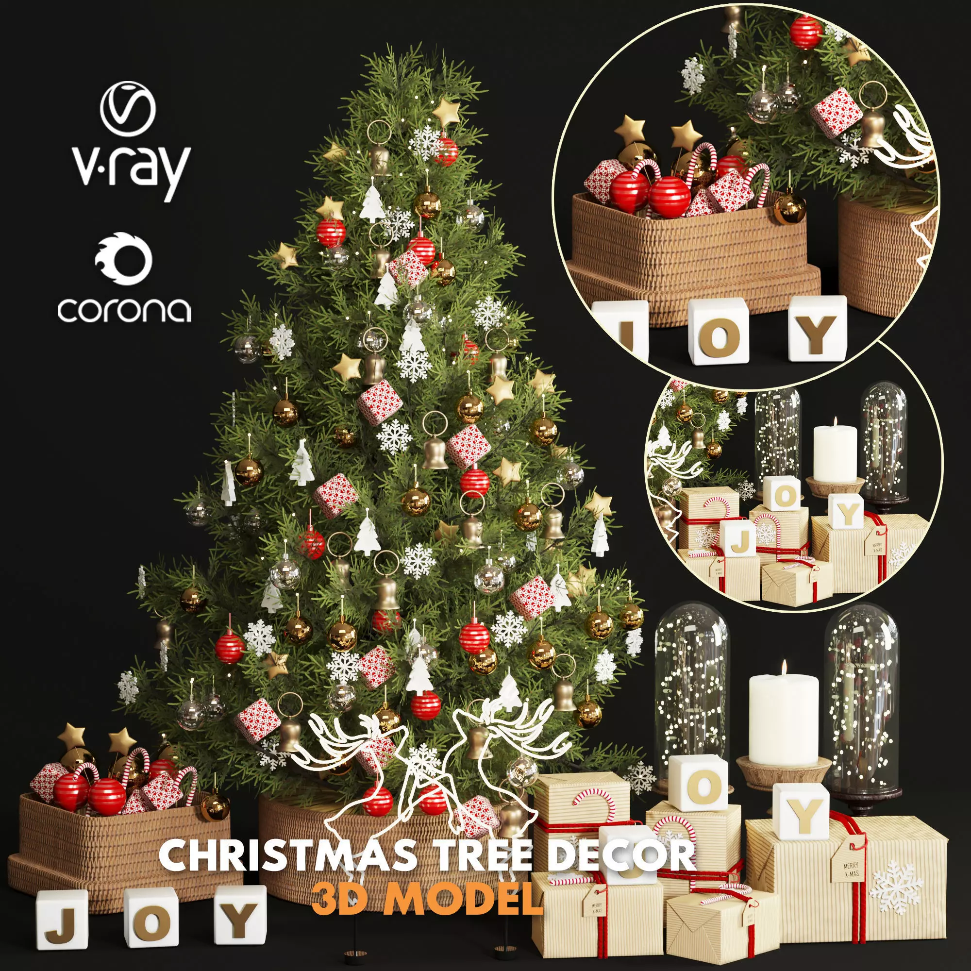 christmas tree decor 3D model_0