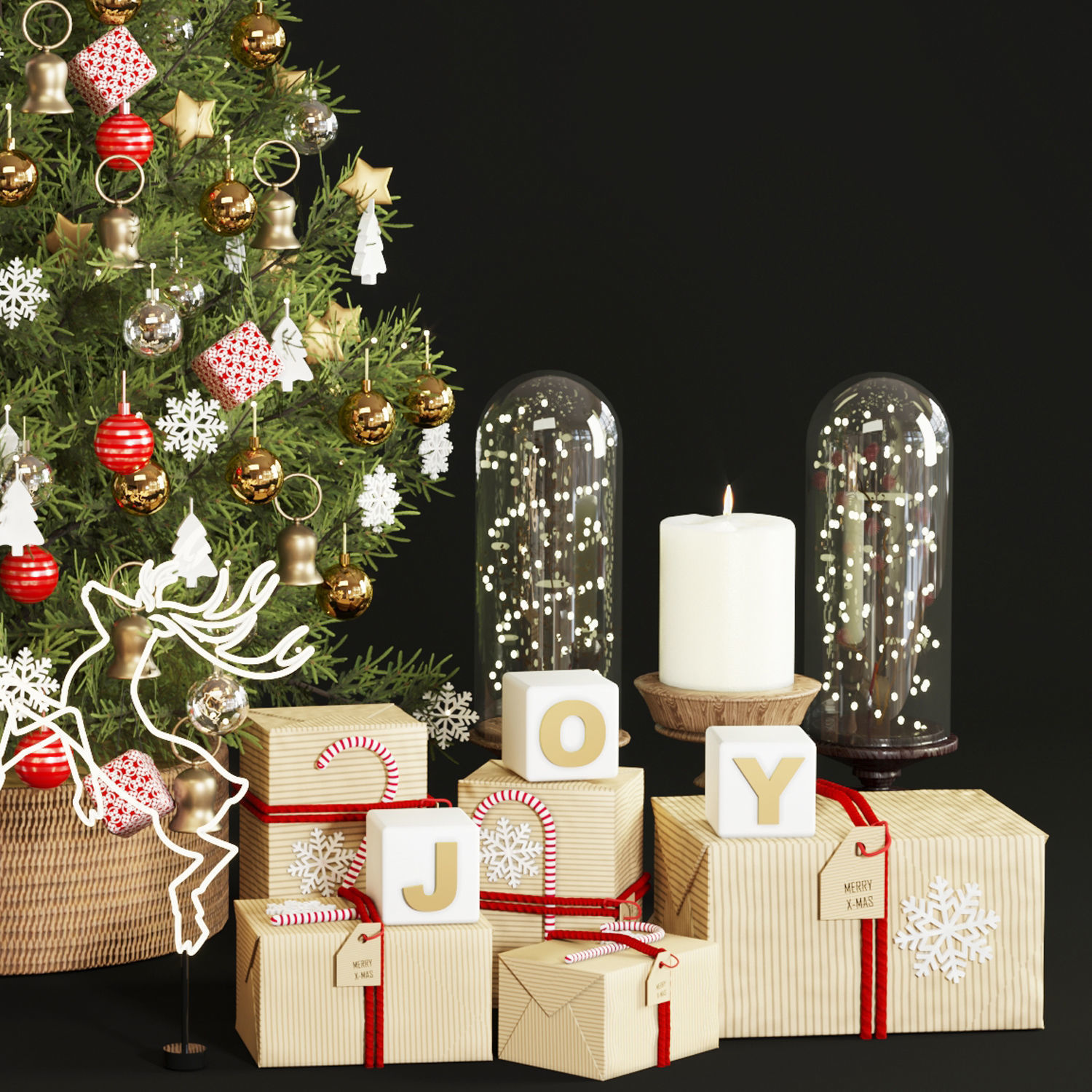 christmas tree decor 3D model_4