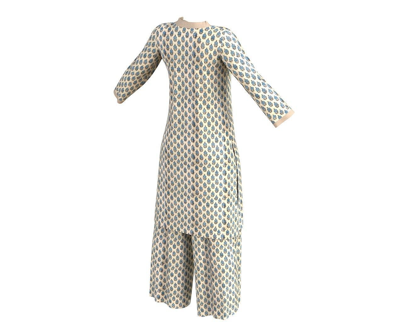 3 d Kurta Plazzo Model Indian Traditional 3D model Free 3D model_6