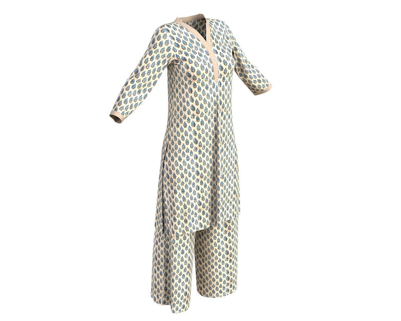 3 d Kurta Plazzo Model Indian Traditional 3D model Free 3D model_9