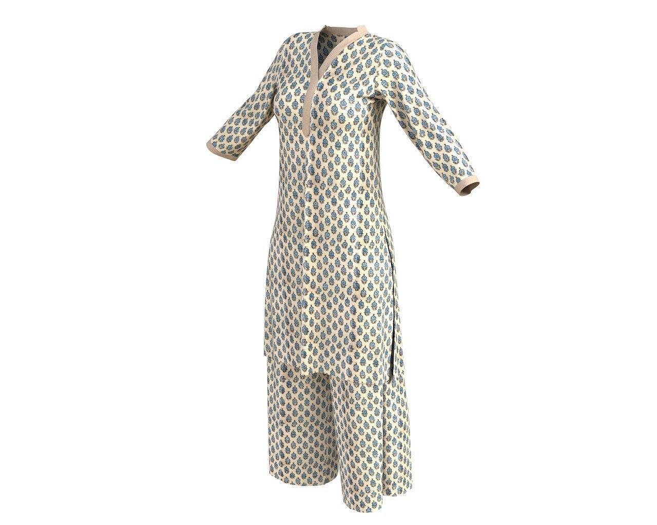 3 d Kurta Plazzo Model Indian Traditional 3D model Free 3D model_1