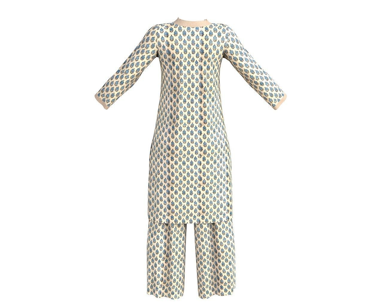 3 d Kurta Plazzo Model Indian Traditional 3D model Free 3D model_5