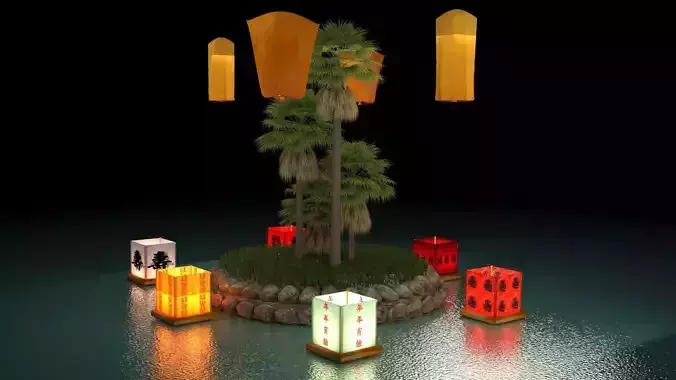 Chinese sky lantern and water lantern