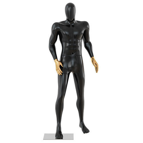Black male mannequin with golden palms of hands 67 3D model