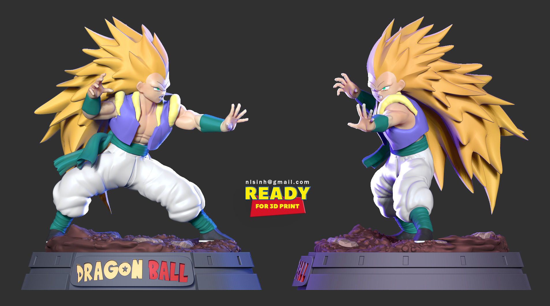 Gotenks dragon ball z statue 3D print model_1
