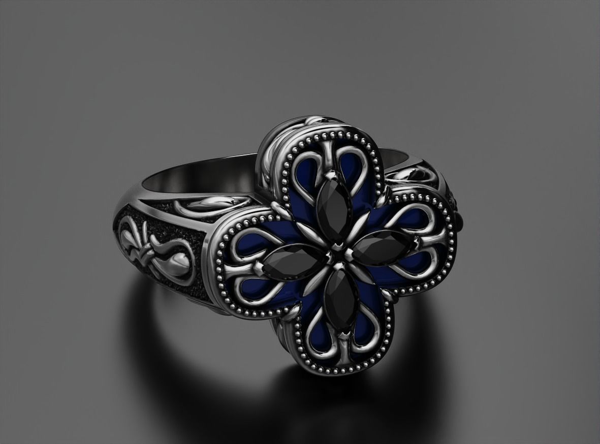 Ring with marquise and patterns 587 3D print model_19