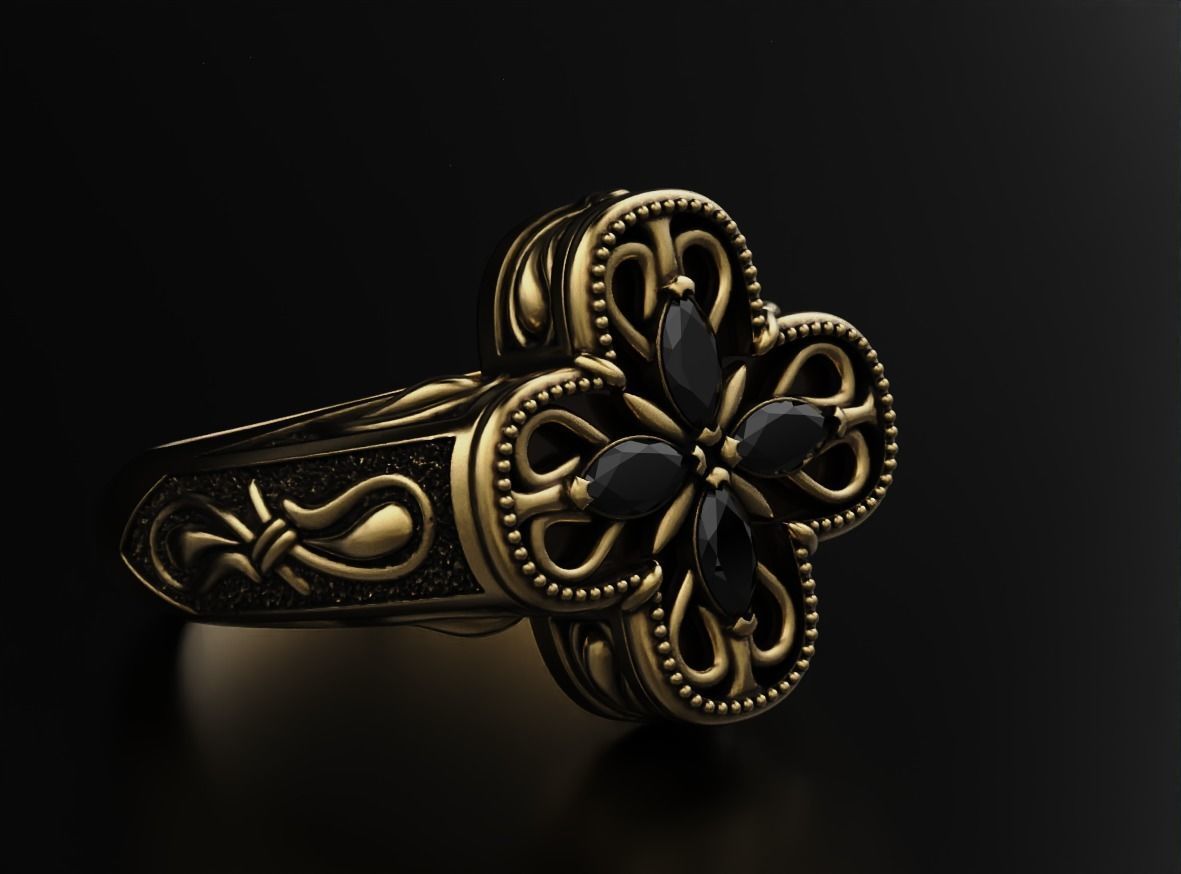 Ring with marquise and patterns 587 3D print model_9