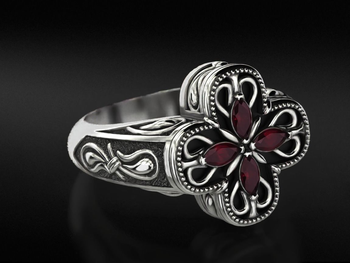 Ring with marquise and patterns 587 3D print model_2