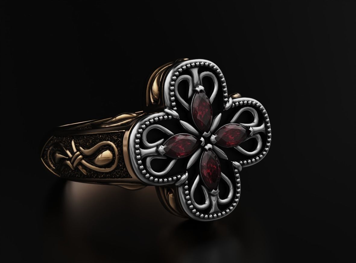 Ring with marquise and patterns 587 3D print model_15