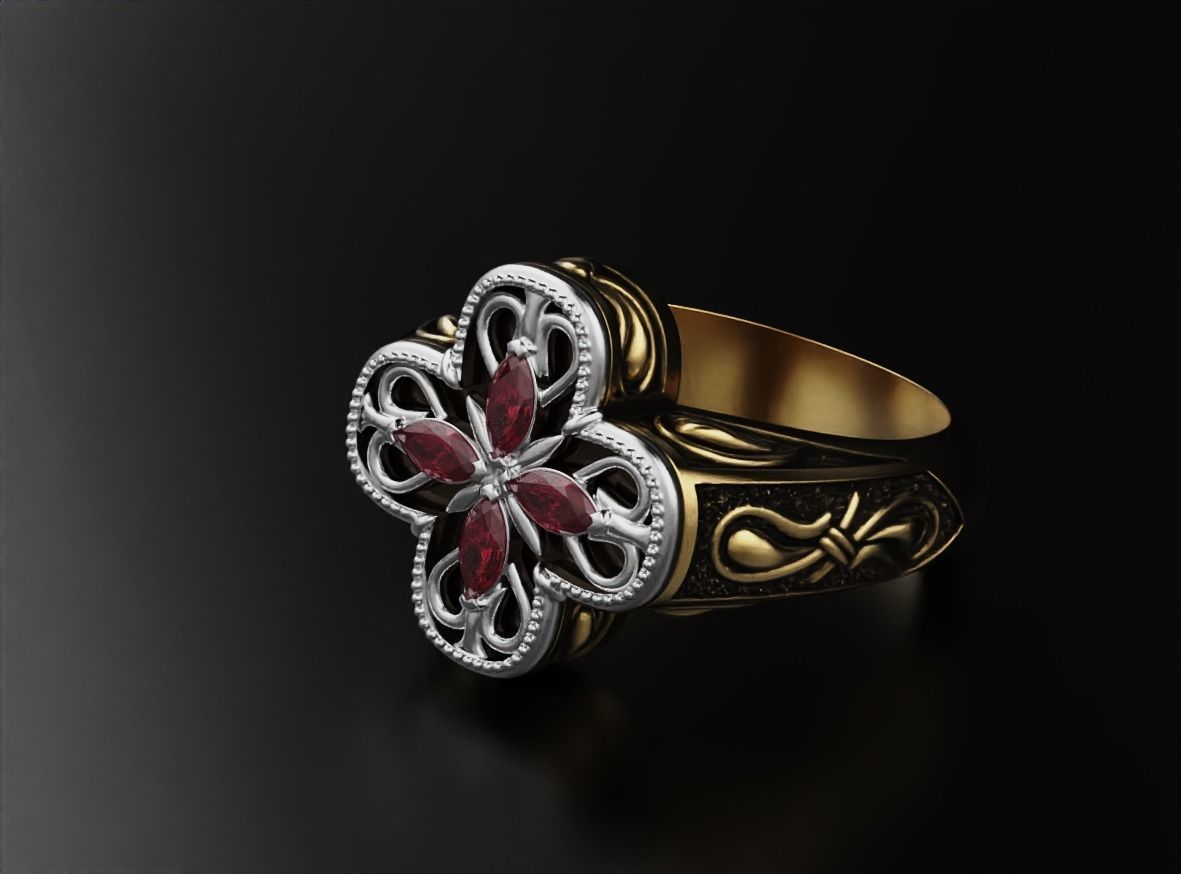Ring with marquise and patterns 587 3D print model_7