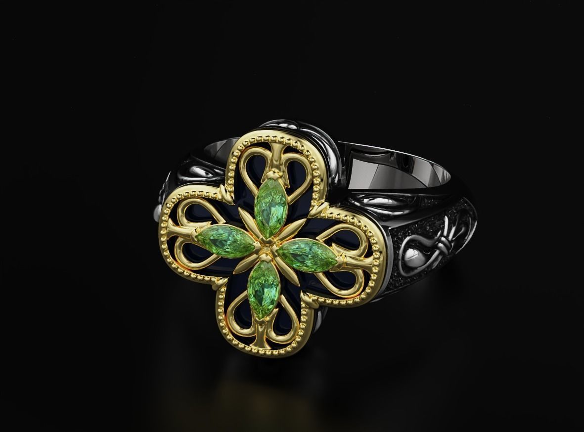 Ring with marquise and patterns 587 3D print model_6