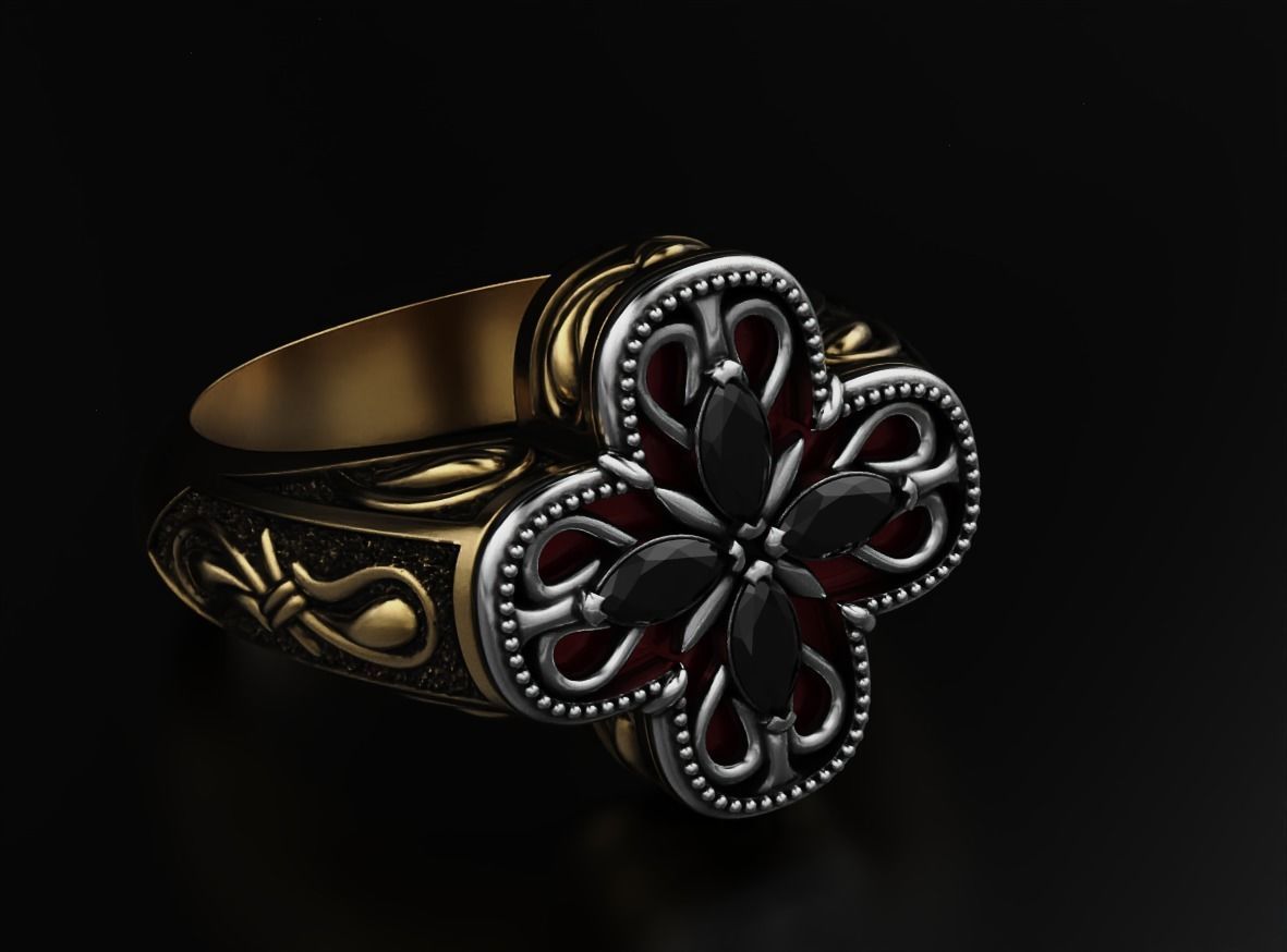 Ring with marquise and patterns 587 3D print model_10