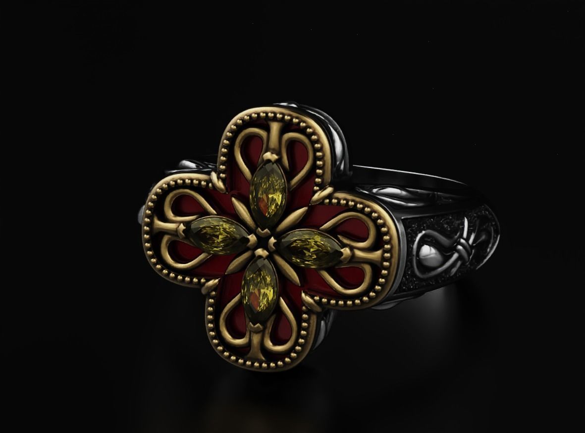 Ring with marquise and patterns 587 3D print model_12