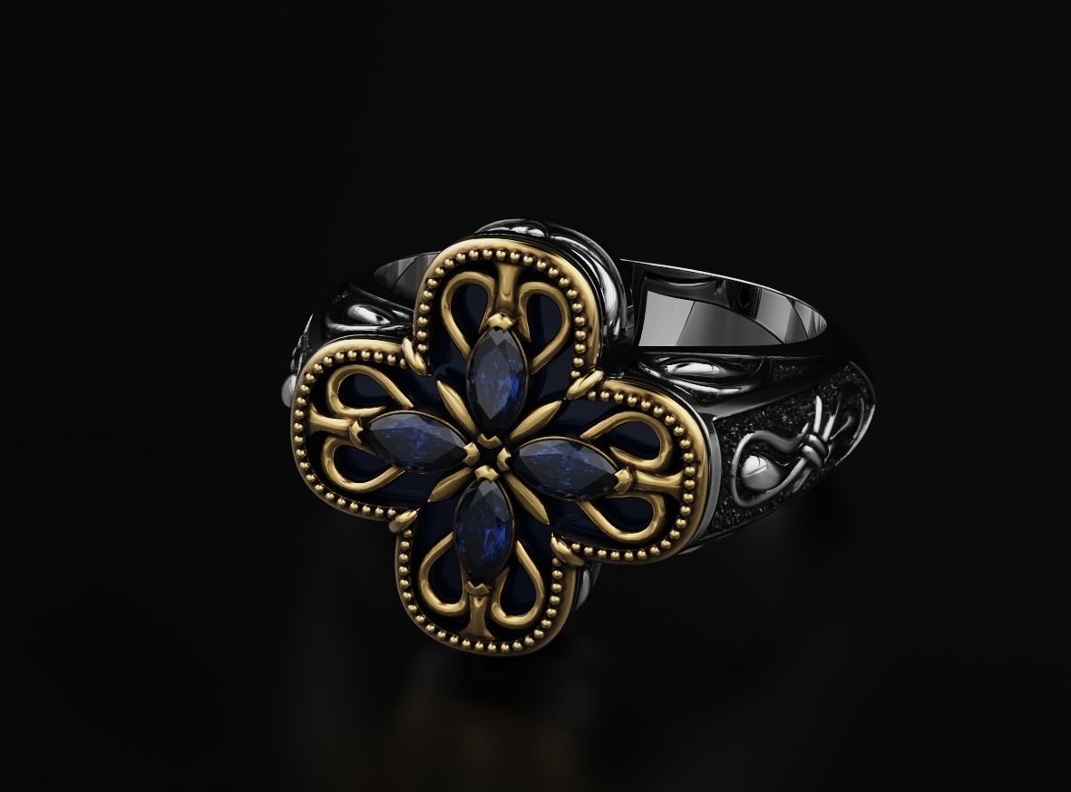 Ring with marquise and patterns 587 3D print model_5