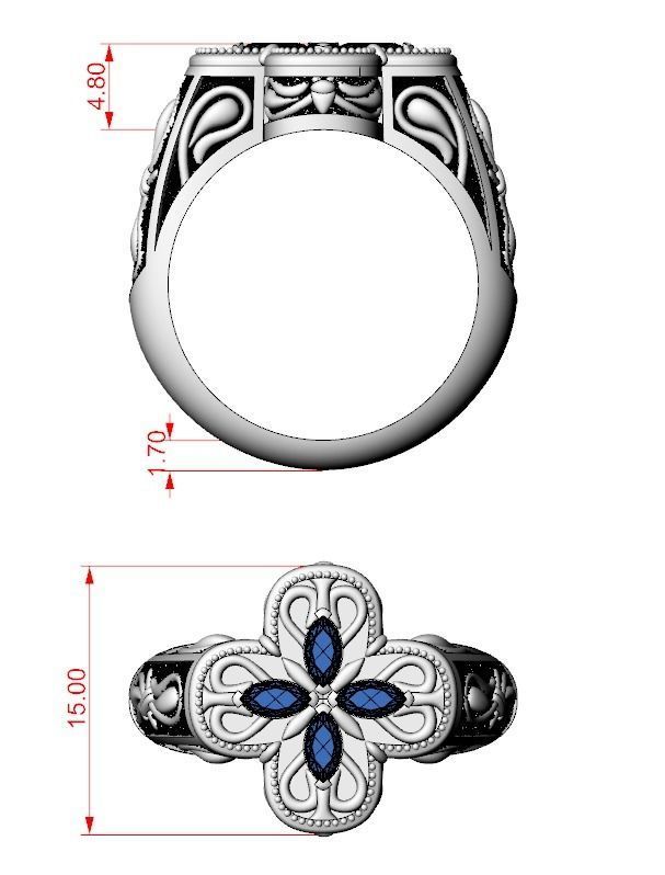 Ring with marquise and patterns 587 3D print model_21