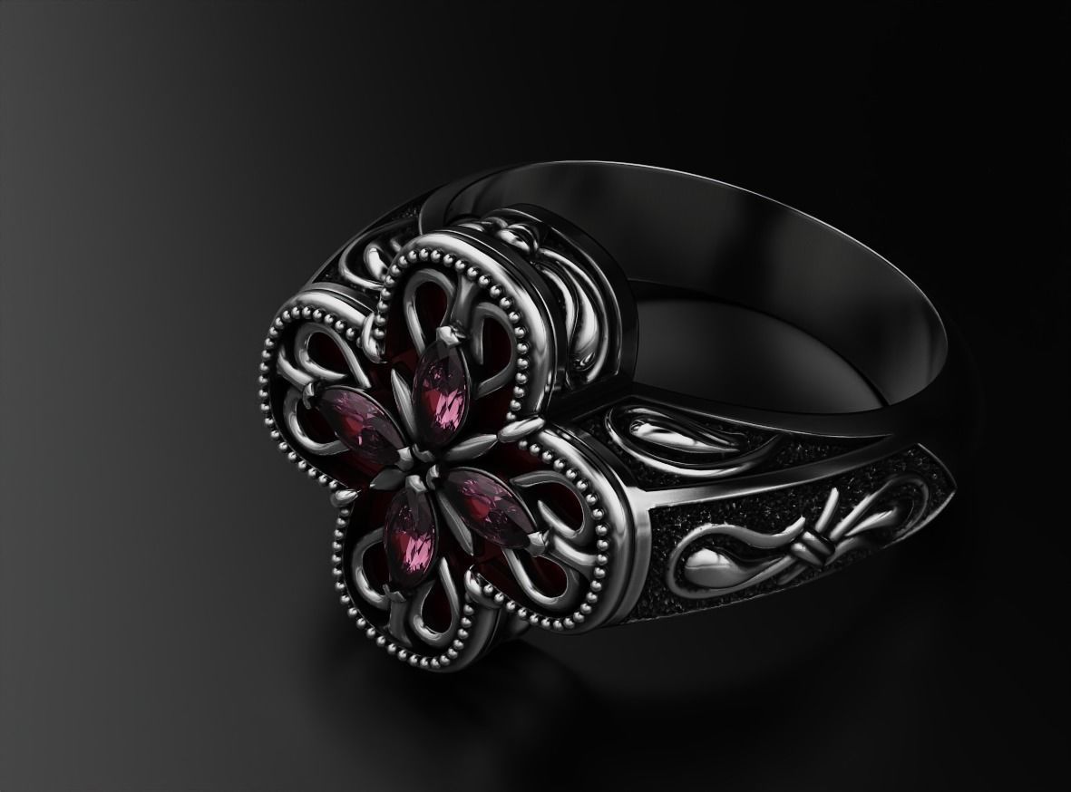 Ring with marquise and patterns 587 3D print model_11