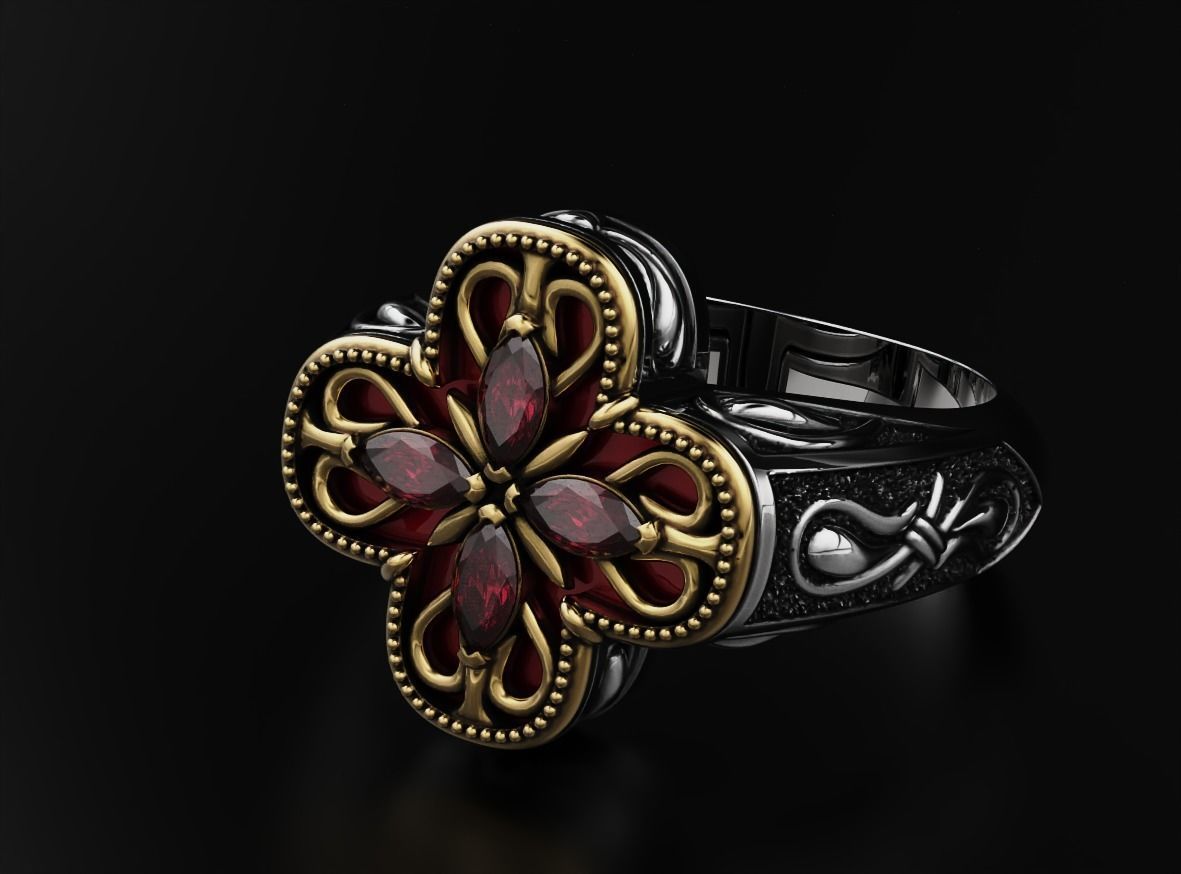 Ring with marquise and patterns 587 3D print model_4