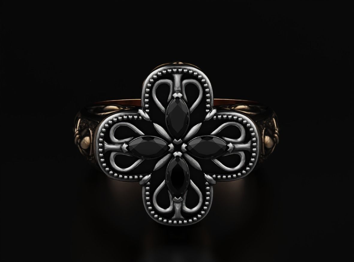 Ring with marquise and patterns 587 3D print model_13