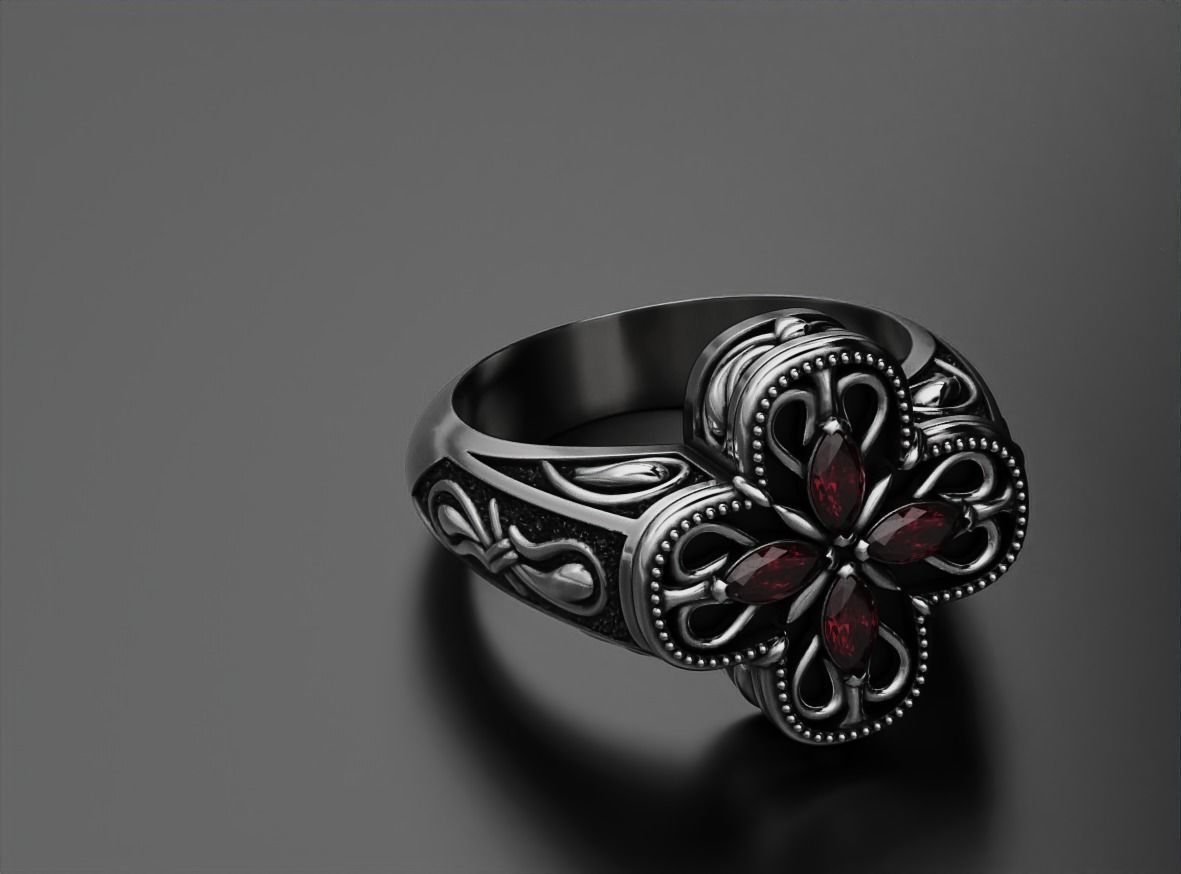 Ring with marquise and patterns 587 3D print model_18