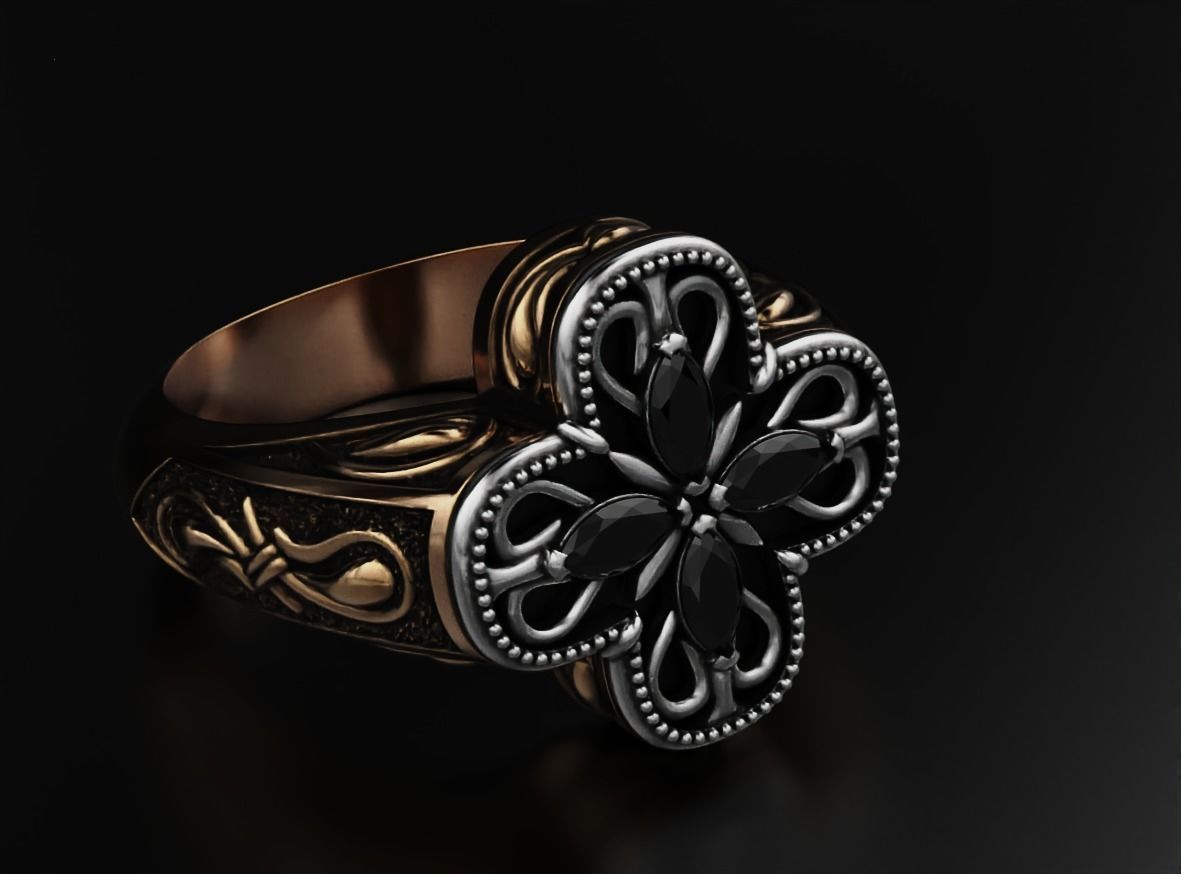 Ring with marquise and patterns 587 3D print model_14
