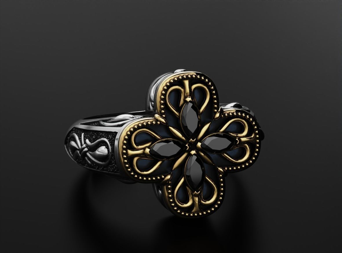 Ring with marquise and patterns 587 3D print model_20