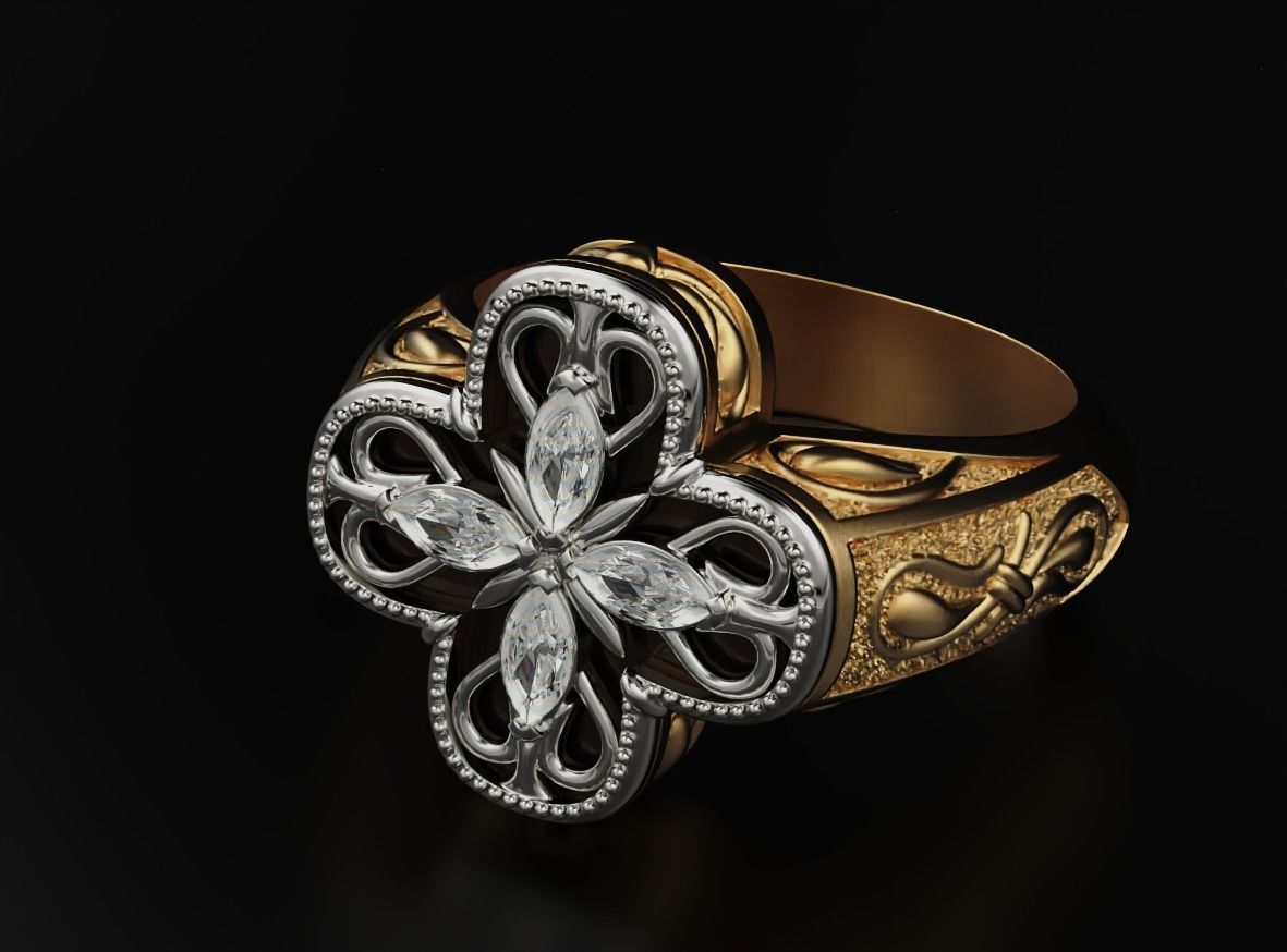 Ring with marquise and patterns 587 3D print model_8