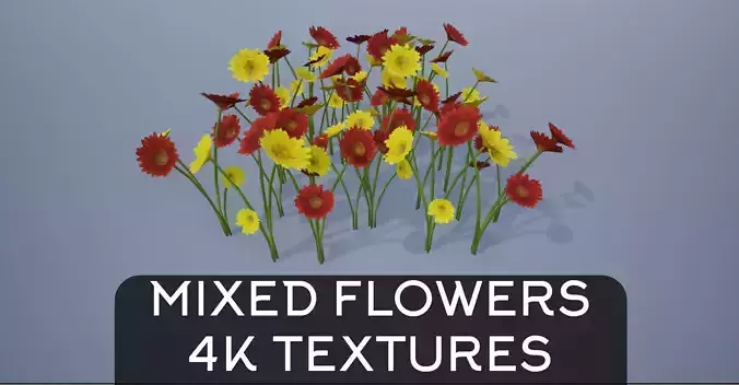 4K Red-Yellow Mixed Flower Plants Low-poly 3D model