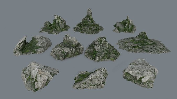 rocks rock with moss Low-poly 3D model