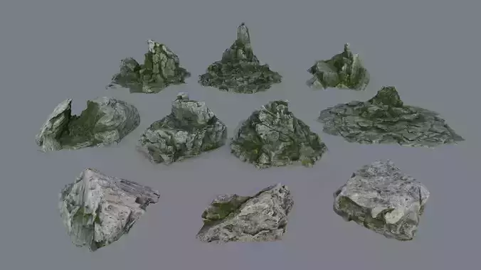 rocks rock with moss Low-poly 3D model