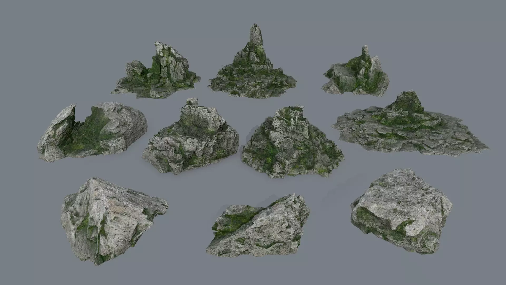 rocks rock with moss Low-poly 3D model_0