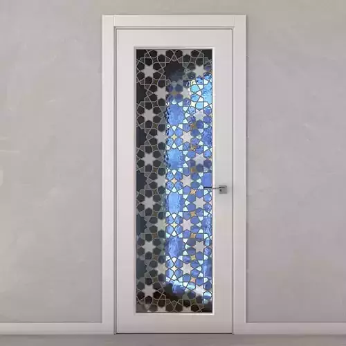 Interior door with a stained-glass arabic pattern