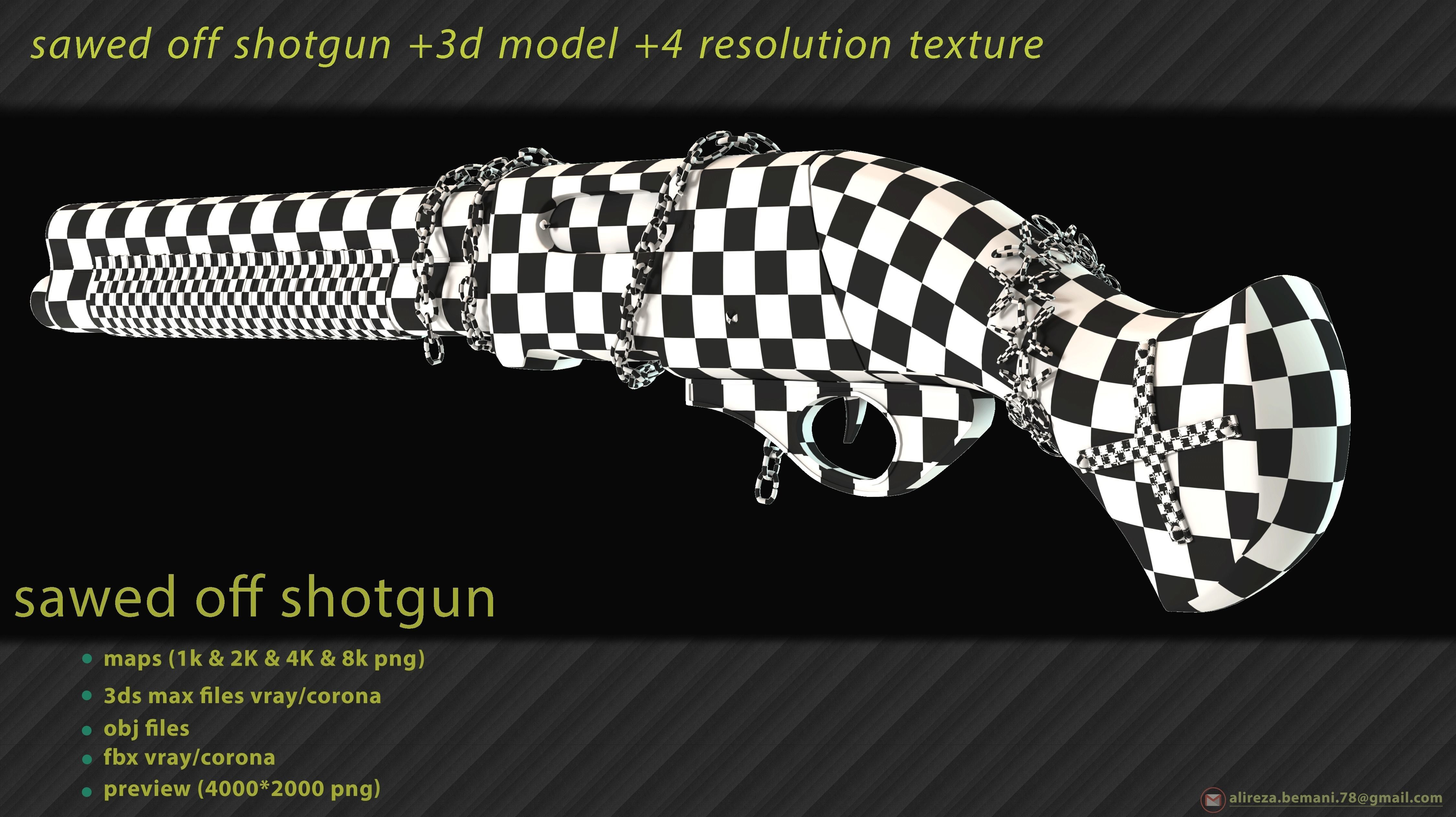 Sawed Off Shotgun With four textures resolutions Low-poly 3D model_5