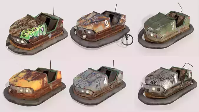 Abandoned Amusement Park Bumper Cars Pack 3D Model Collection