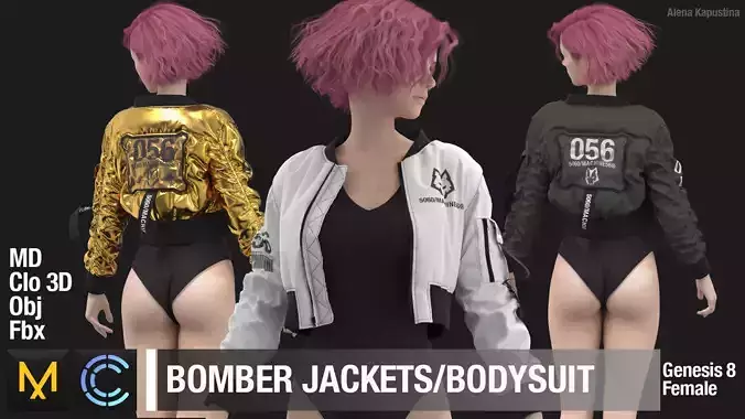 Bomber jacket  Bodysuit  Marvelous Designer  Clo 3D project  3D model