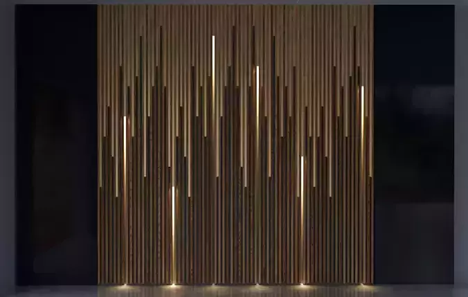 Wood And Brass with Lights Wall Panel Free 3D model