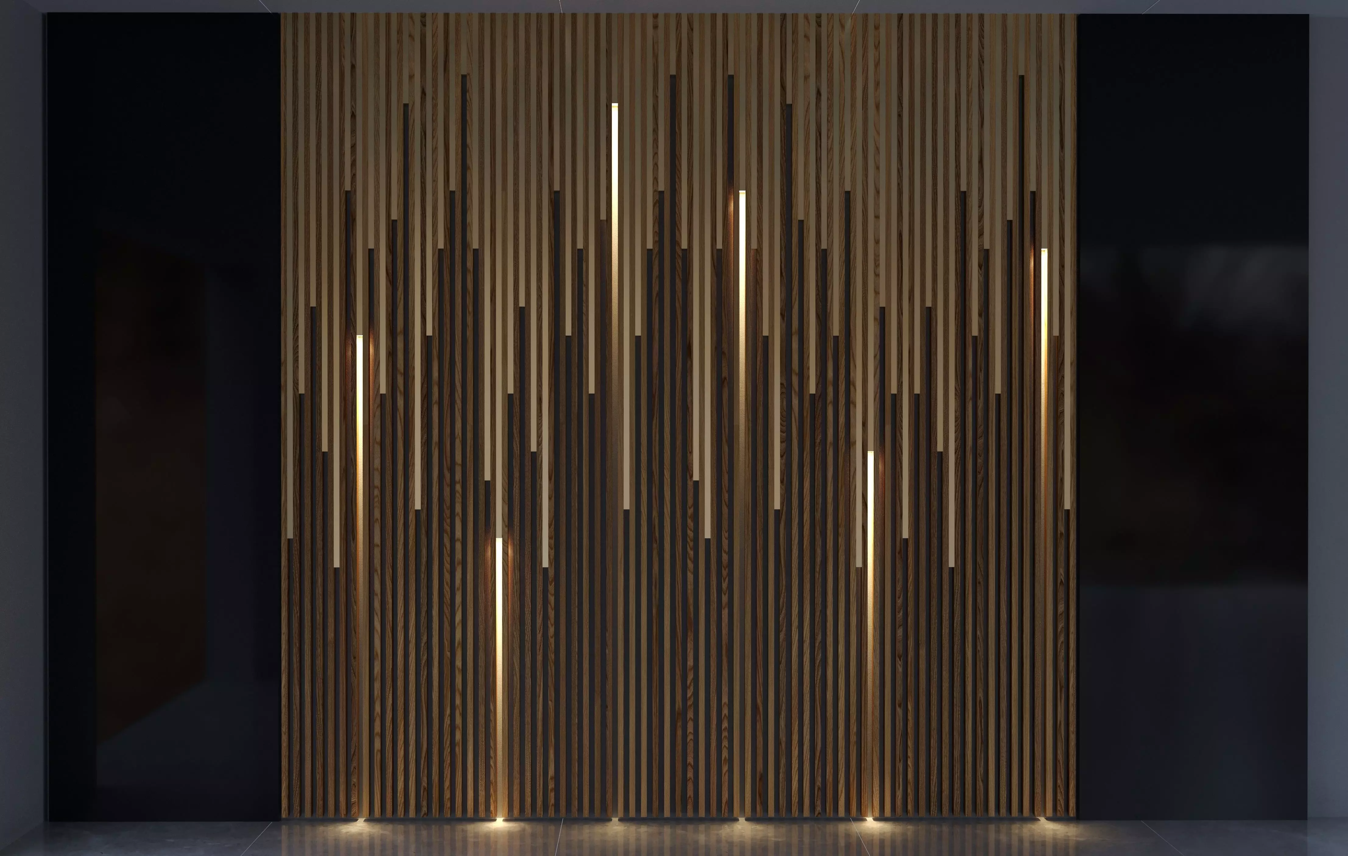 Wood And Brass with Lights Wall Panel Free 3D model_0