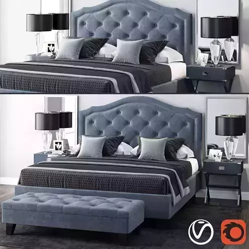 LuXeo Brentwood Queen Tufted Bed 3D model